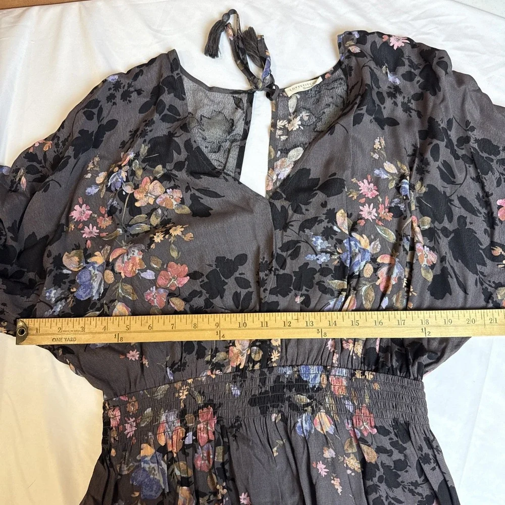 Lovestitch Dress Size L. Long sleeve Floral Midi‎ Dresd Smocked Waist Spring